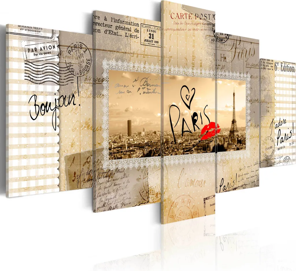 Decorazione Parete Parigi Vintage 200x100 cm - Quadro Tela 5 Pezzi
