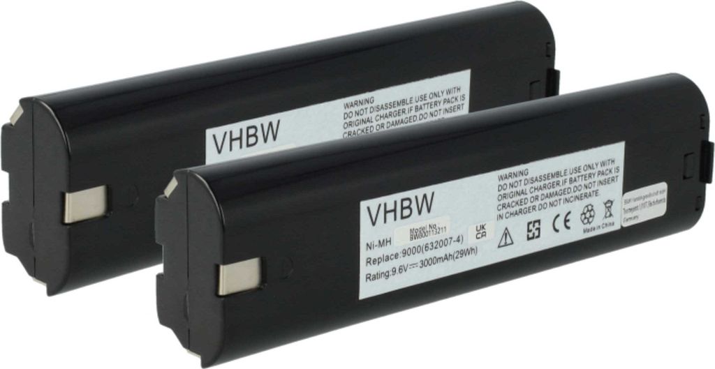 vhbw 2x Akku kompatibel mit Makita DA391DW, DA391DWB, DA391D, DA391DRA, ML902 Flashlight, DA391DWD, ML900 Flashlight Werkzeug (3000 mAh, NiMH, 9,6 V)