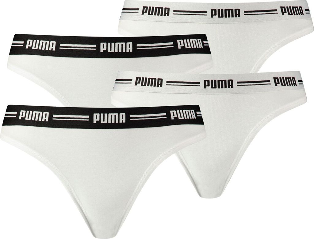 PUMA Damen String - Iconic, Soft Baumwolle Modal Stretch, 4er Pack Weiß L
