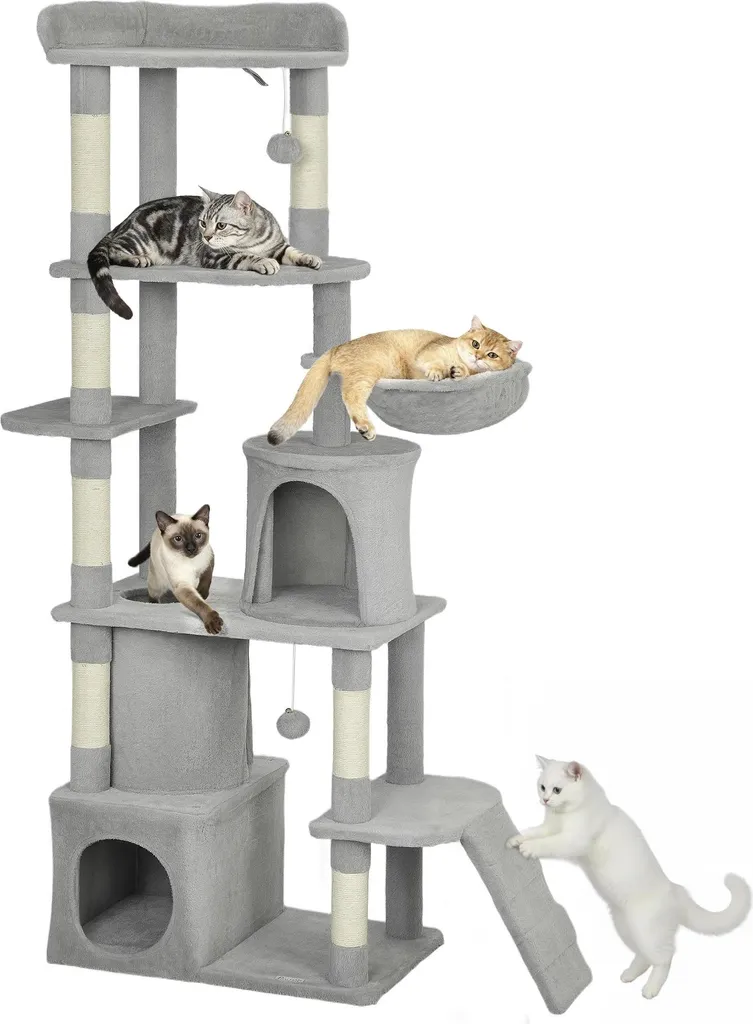 Arbre à chat anti-stress 170 cm avec griffoirs sisal pour protéger canapé