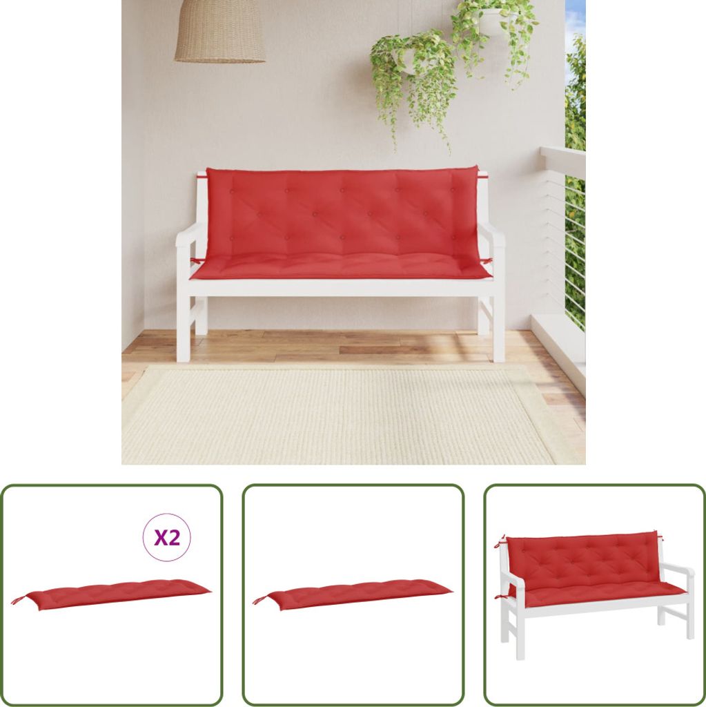 The Living Store Gartenbank-Auflagen 2 Stk. Rot 150x50x7 cm Oxford-Gewebe