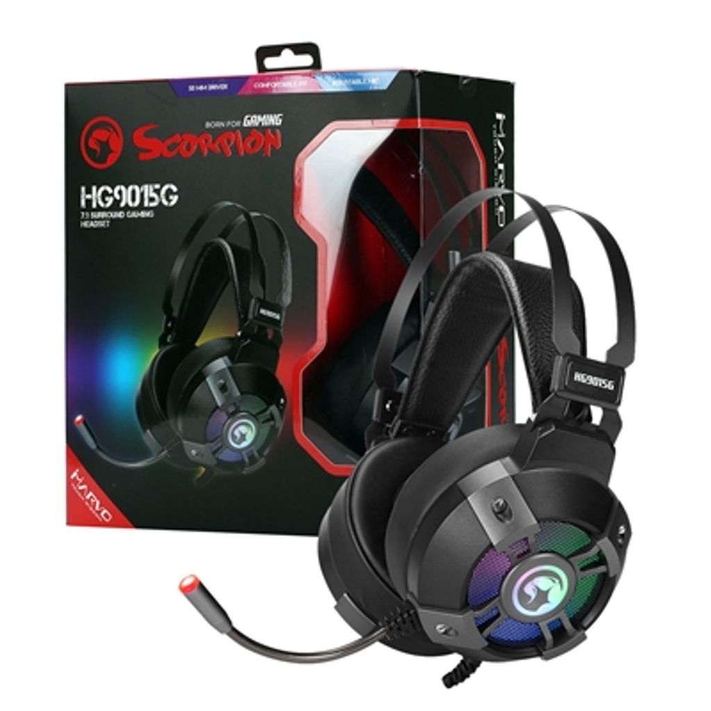 Marvo HG9015G, Kopfhörer mit Mikrofon, Lautstärkeregler, schwarz, 7.1 (virtuell), USB