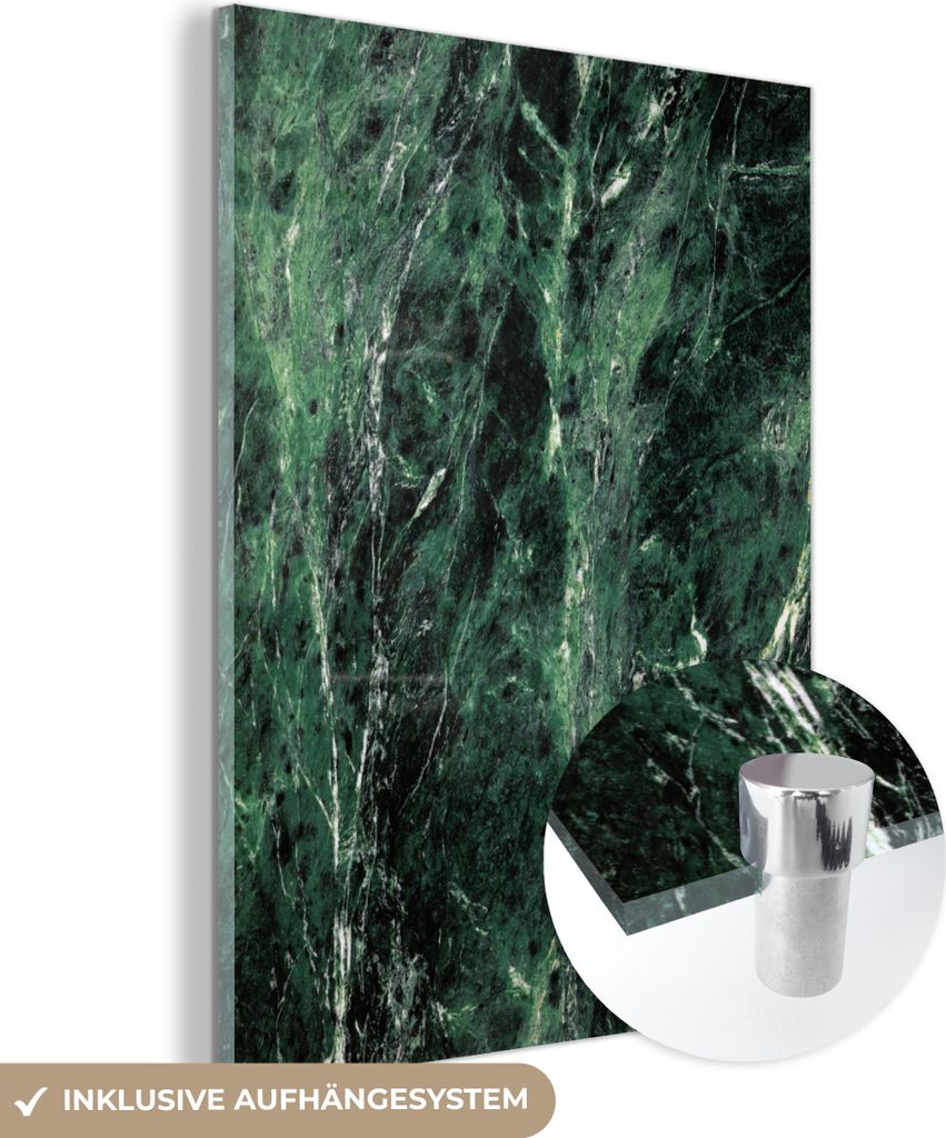 MuchoWow Glasbilder - Bilder auf Wandbild - Foto auf Glas Marmor - Smaragd - Grün - Schwarz 30x40 cm Wanddekoration aus Glas - Acrylglasbild - Acr...