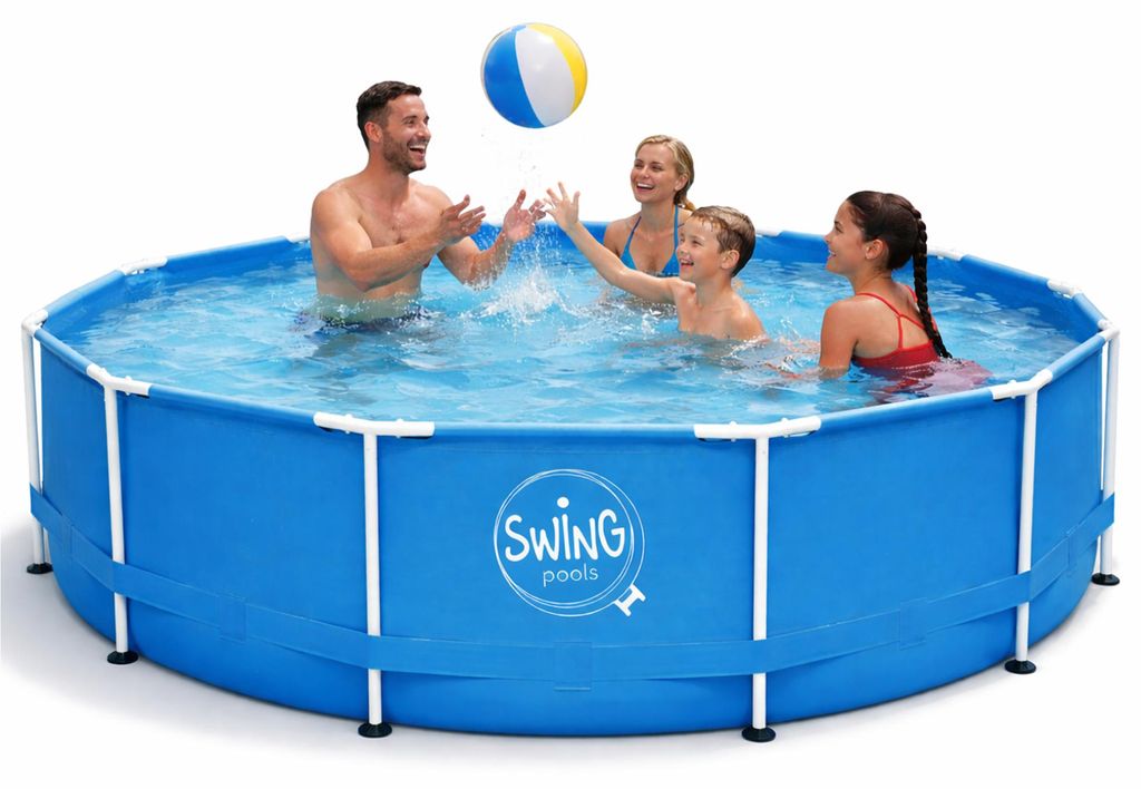HAF - Swing Frame Pool rund Blau (Ø 366 cm, 84 cm tief) - Gartenpool mit 7.300 Liter - UV-geschützt & korrosionsbeständig - stabiler Metallrahmen