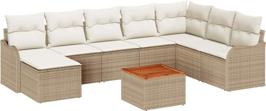 vidaXL Gartensofa-set mit Kissen 9 pcs Beige Poly-Rattan
