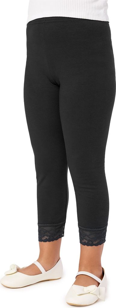 Merry Style Mädchen 3/4 Leggings aus Baumwolle mit Spitze MS10-228 (Schwarz, 152 cm)