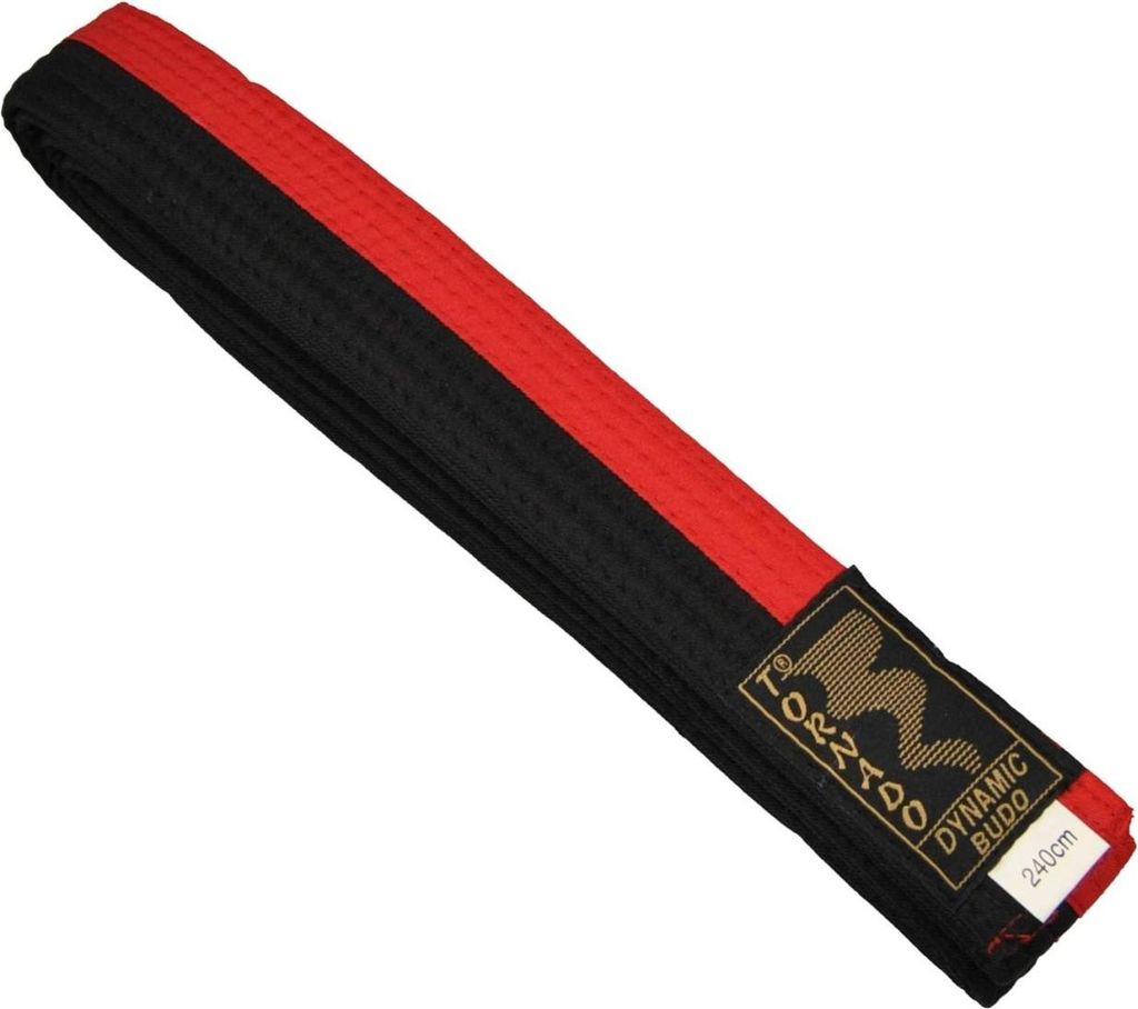 TEKKA BUDO Kampfsport Gürtel Rot-Schwarz mittig geteilt 2-farbig - Budogürtel halb halb gestreift, Karate, Judo, Taekwondo, Ju-Jutsu - 300 cm