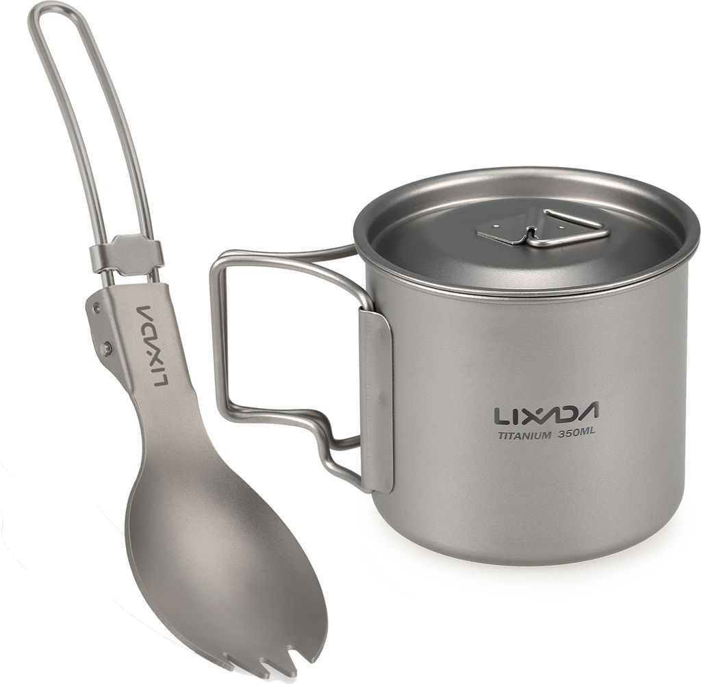 Lixada Kochgeschirr Set 300ml / 350ml / 550ml / 650ml Ultraleichter Titanbecher mit zusammenklappbarem Dinner Spork Geschirr fš¹r Camping Wanderr...