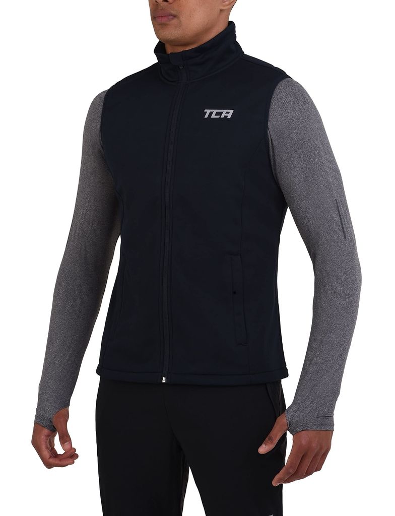 TCA Herren Flyweight winddichte Lauf- und Fahrradweste mit Reißverschlusstaschen - Mitternachtsblau, M