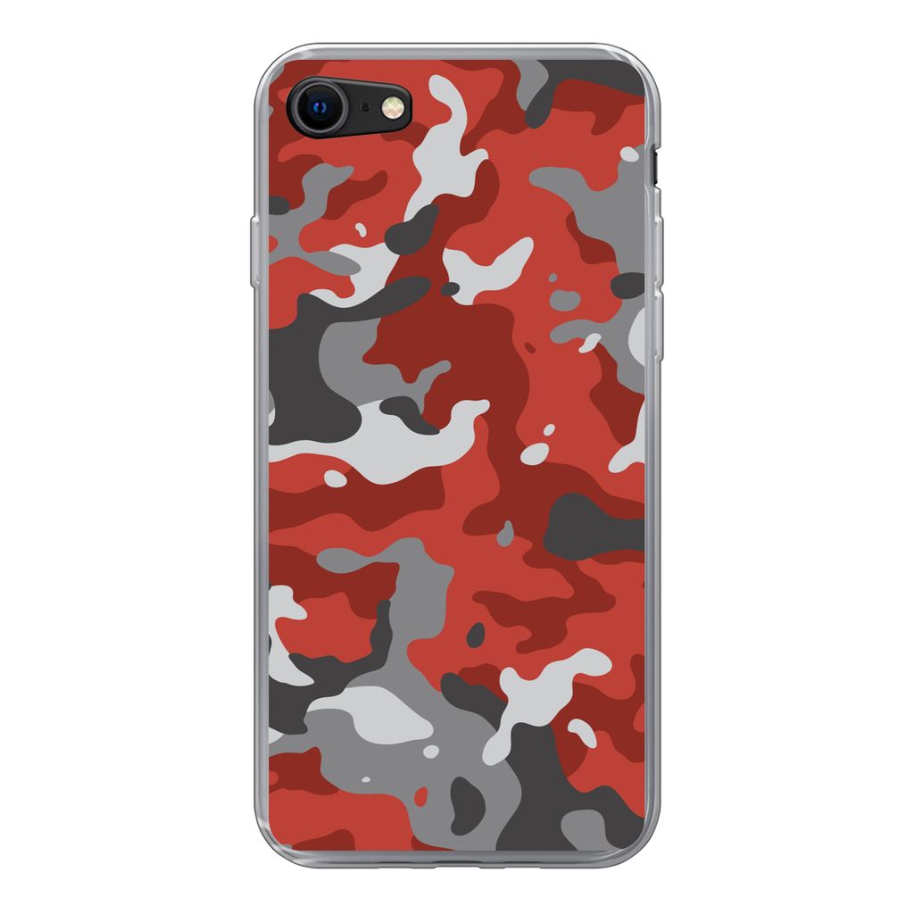 MuchoWow Handyhülle Schutzhülle Hülle für iPhone 7 Rot mit grauem Camouflage-Muster Silikon Softcase Handy Hülle - Kartenhalter