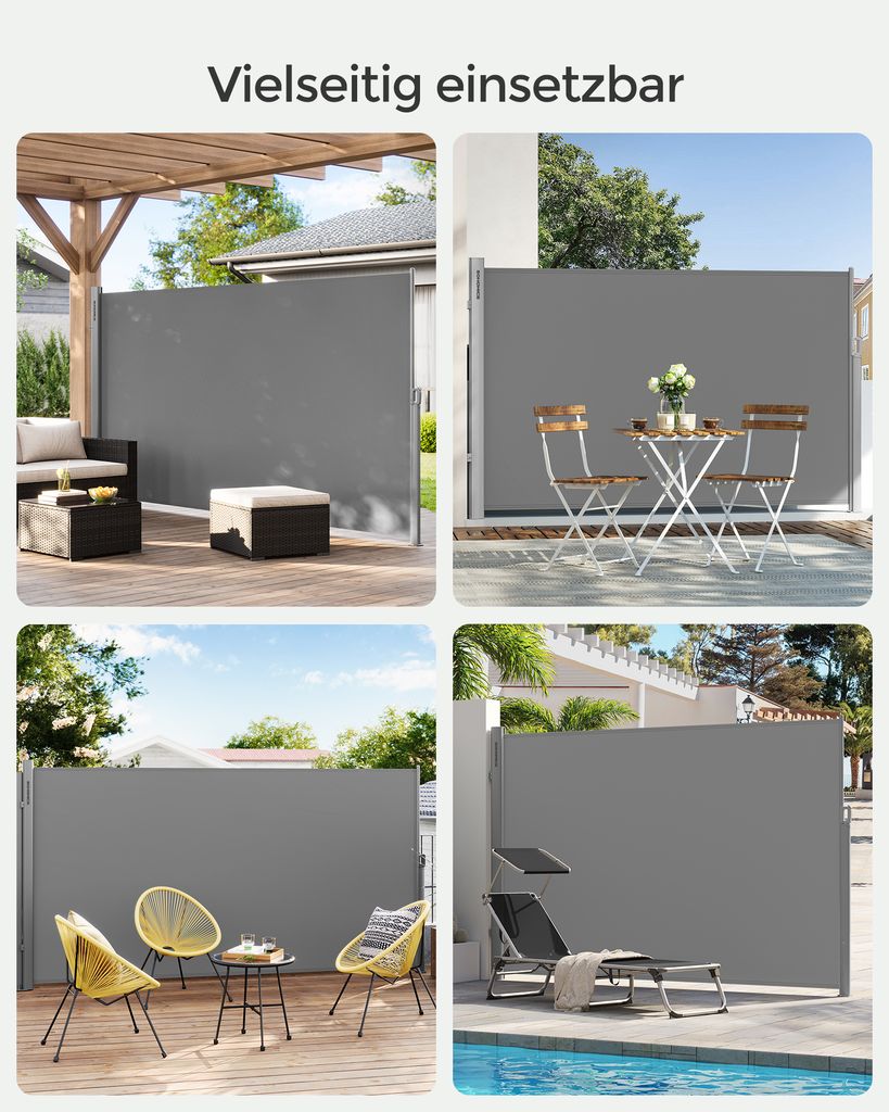 Seitenmarkise, ausziehbar, 200 x 400 cm, Sichtschutz, Sonnenschutz