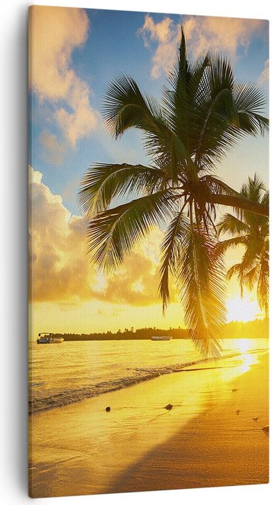 Bild auf Leinwand - Leinwandbild - Meer Strand Palme - 55x100cm - Wand Bild - Wanddeko - Wandbilder - Leinwanddruck - Bilder - Kunstdruck - Wanddek...