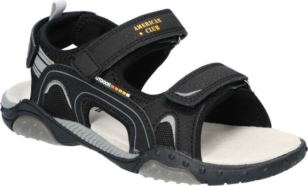 AMERICAN CLUB HL163 Solide KinderSandalen, Naturleder Innensohle, Klett Sandalen, Sportsandalen, Schwarz 32