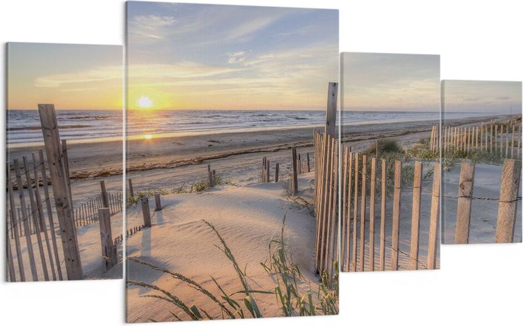 Bild auf Leinwand - Leinwandbild - 4 Teile - Westen Sonne Düne - 160x90cm - Wand Bild - Wanddeko - Wandbilder - Leinwanddruck - Bilder - Wanddekor...