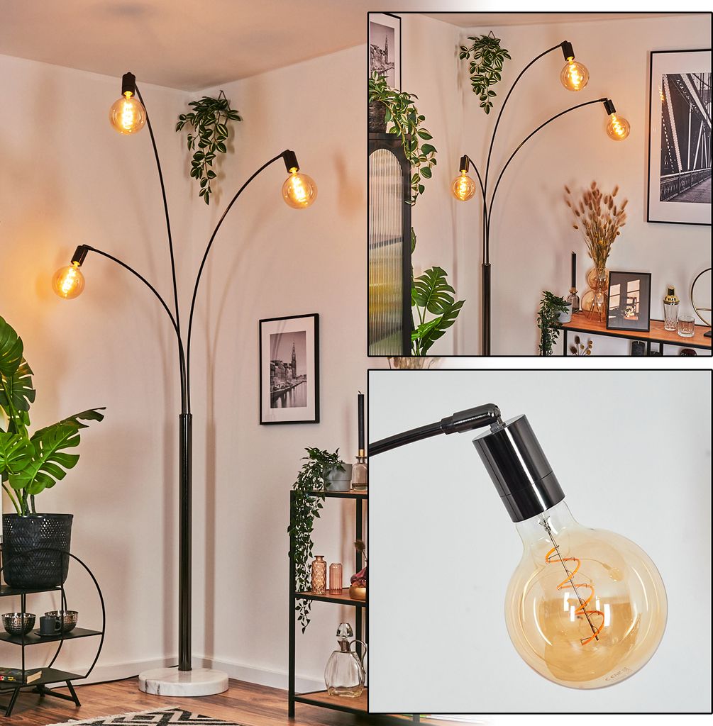 Taviano Stehlampe mit Marmorfuß aus Metall in Schwarz/Chrom/Weiß
