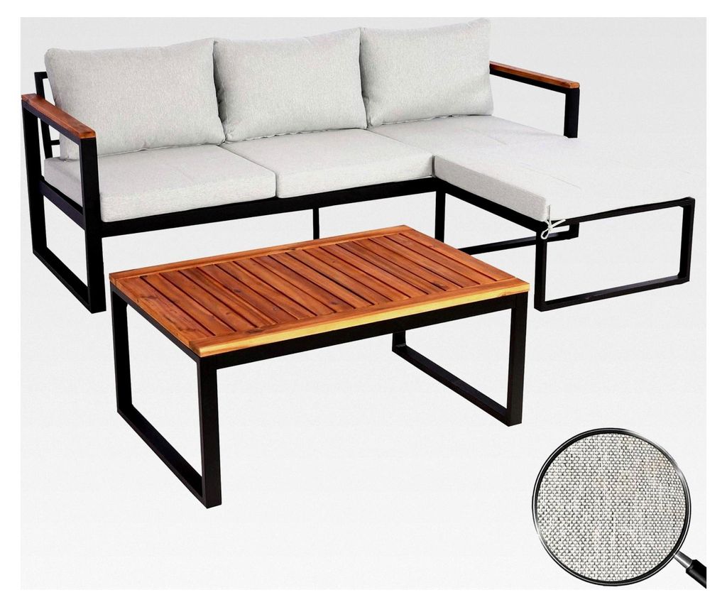 Gartenlounge Sitzgruppe, Aluminium und Akazienholz - hellgrau