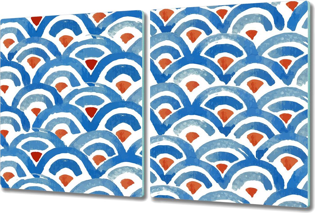 Glas Schneidebrett Herdabdeckplatten Schneideplatten - 2x 40x52 cm - Fischhaut blau