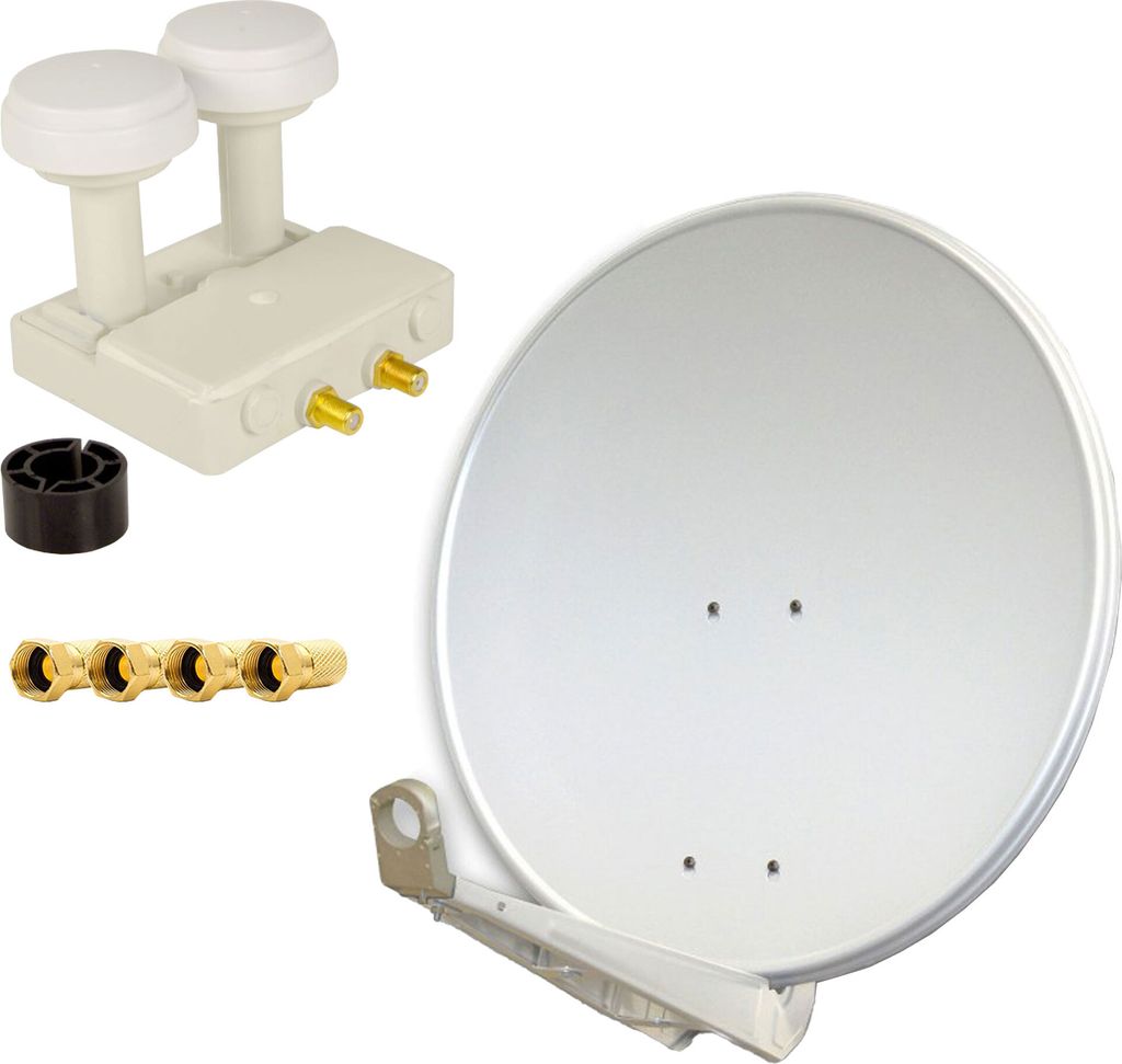 PremiumX DELUXE85 Alu 85cm Digital SAT Schüssel Hellgrau Monoblock Twin PXMB-6TW WE 4x F-Stecker