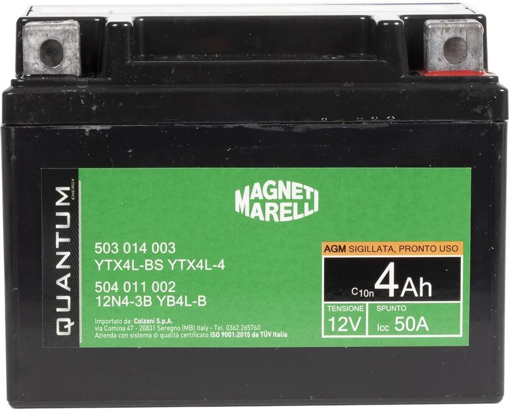 Quantum Energy Magneti Marelli Motorrad- und Rollerbatterie 4AH 12V 50A versiegelte AGM-Technologie rechter Pluspol