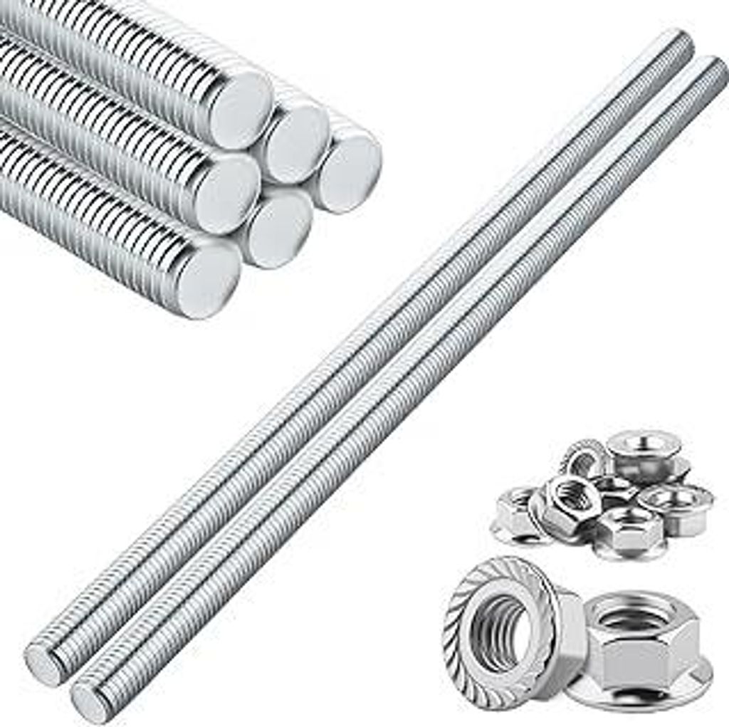 TXXATX M8 Gewindestange und Muttern Set 6 Stück Gewindestange M8x300mm 12 Stück M8 Sechskantmutter Vollgewinde Gewindestäbe verzinkt Gewindestif...