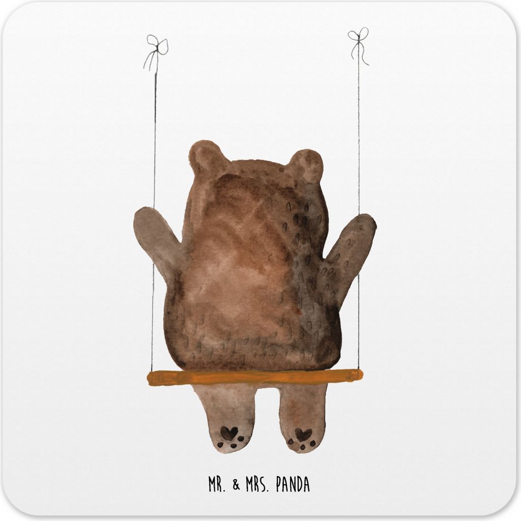 Mr. & Mrs. Panda Tischuntersetzer Bär Schaukel 6er Set - Weiß - Geschenk, Untersetzer Tisch, für Gläser, Teddy, Glas-Untersetzer, Coaster, Design