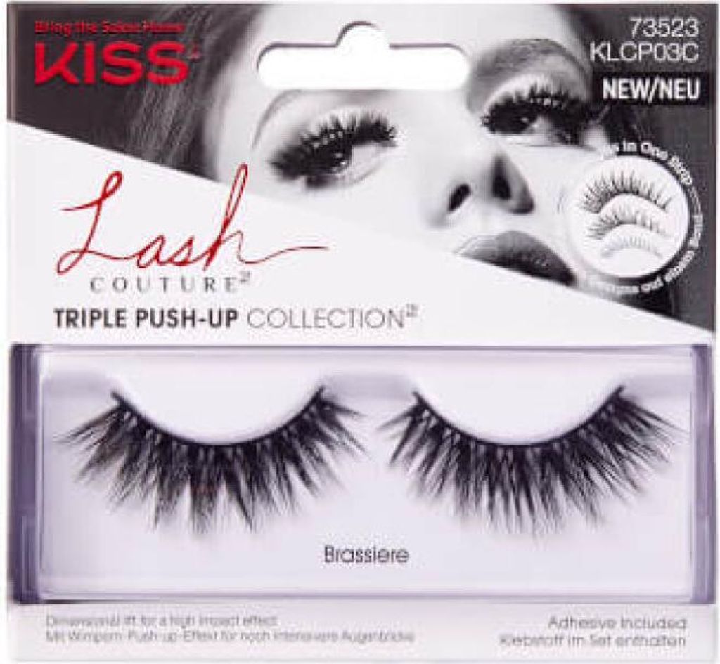 KISS Lash Couture Triple Push Up Collection False Lashes Teddy 3D Volume Cruelty-Free Reusable with Lash Glue Black Teddy