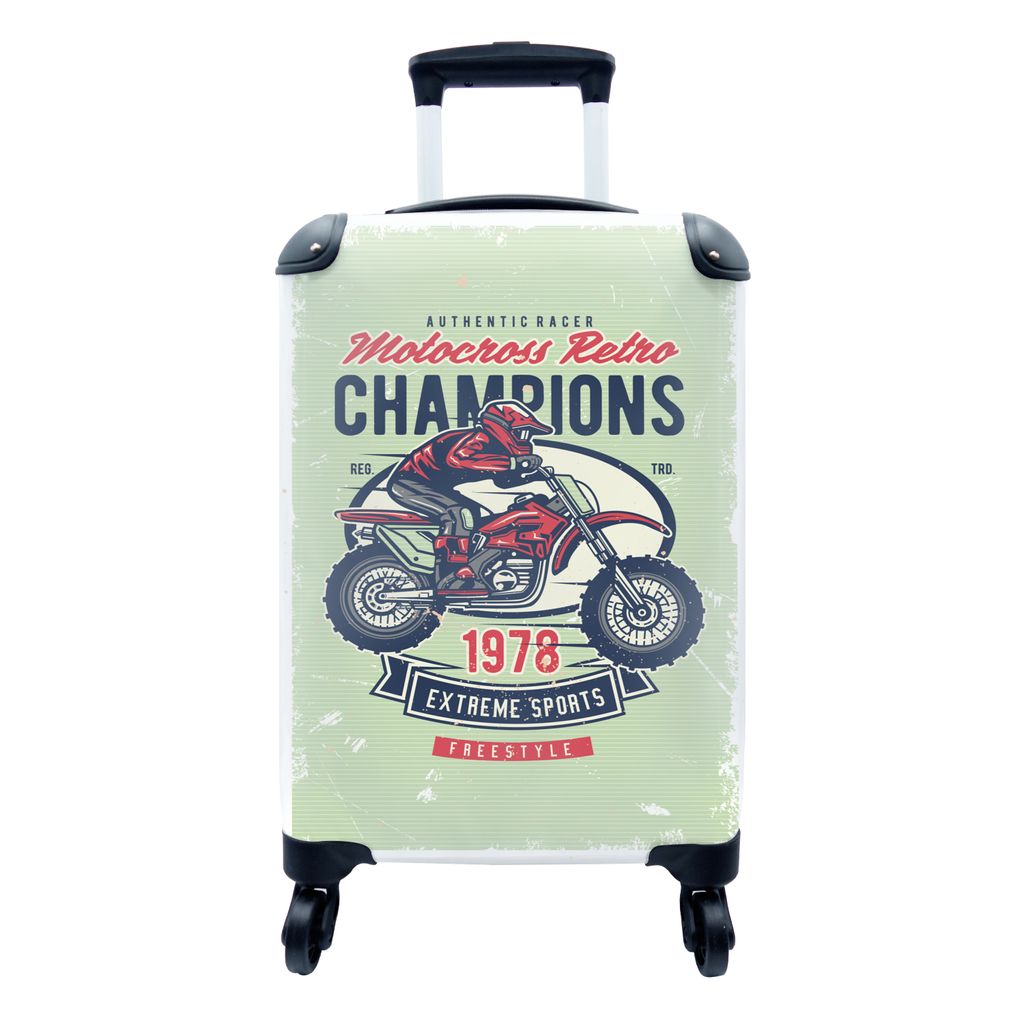 MuchoWow Koffer Handgepäck Trolley Rollkoffer Kleine Reisekoffer mit 4 Rollen - Mancave - Motor - Männer - Retro - Cabin Size < 55x40x23 cm & 5...