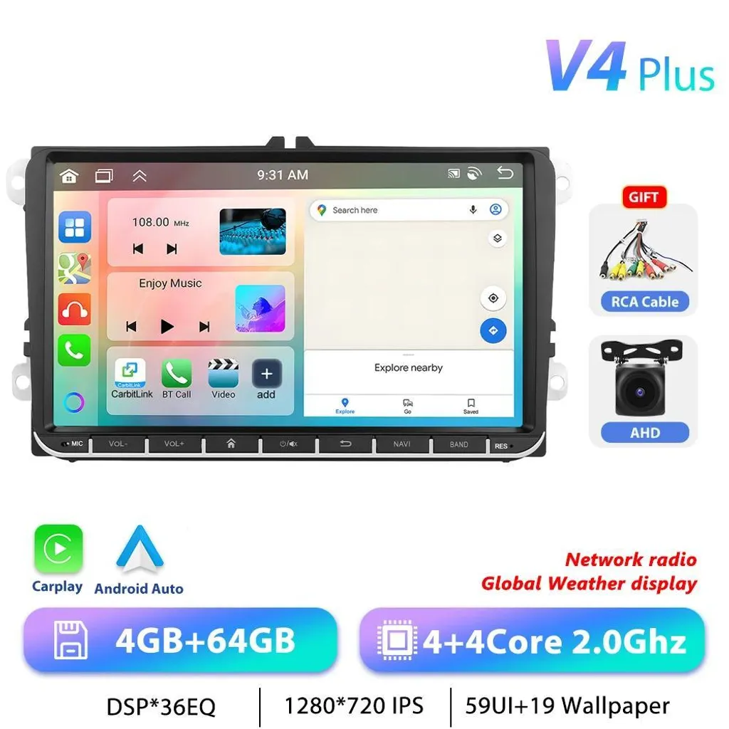 Autoradio Volkswagen Android 13 Fluide 4Go RAM Écran HD 23cm et RDS