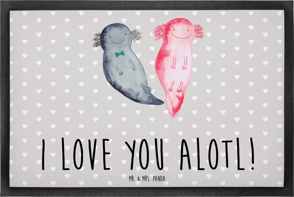 Mr. & Mrs. Panda Abtreter Axolotl Liebe 60 x 90 cm - Grau Pastell - Geschenk, Valentinstag, Jahrestag, Freundin, für, Bodenvorleger, Hochzeitstag,...