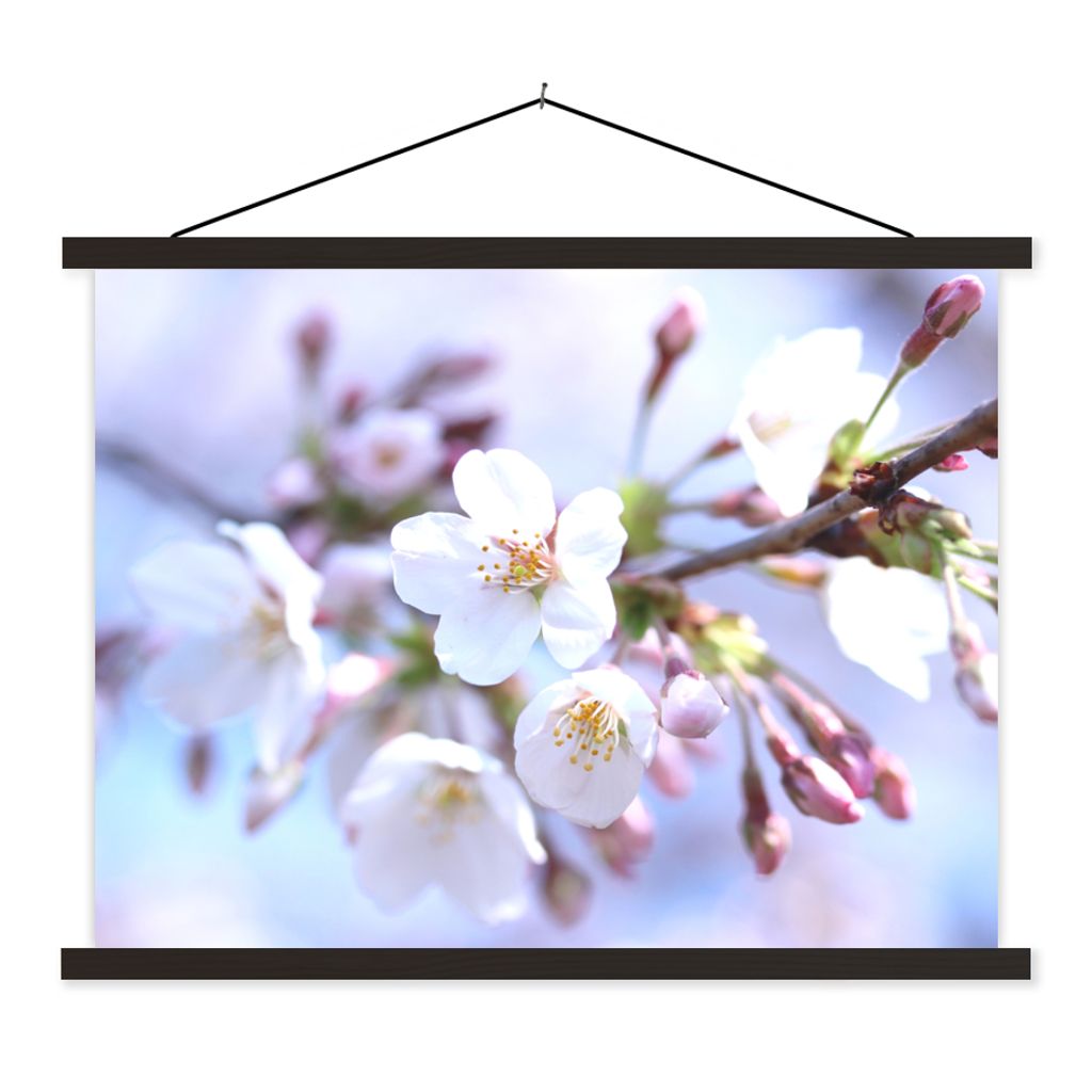 MuchoWow Textilposter Blumen - Sakura - Zweig 60x45 cm mit schwarzem Rahmen - Poster Schlafzimmer