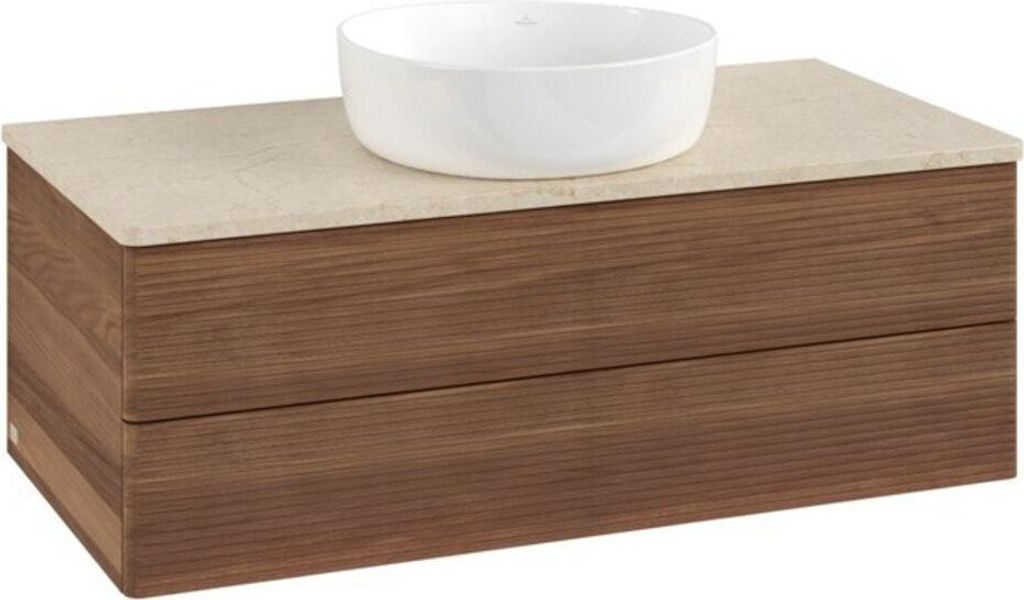 V&B Waschtischunterschrank mit Frontstruktur -Beleuchtung Antao 100x36x50cm, WBP-farbe botti., w. walnut