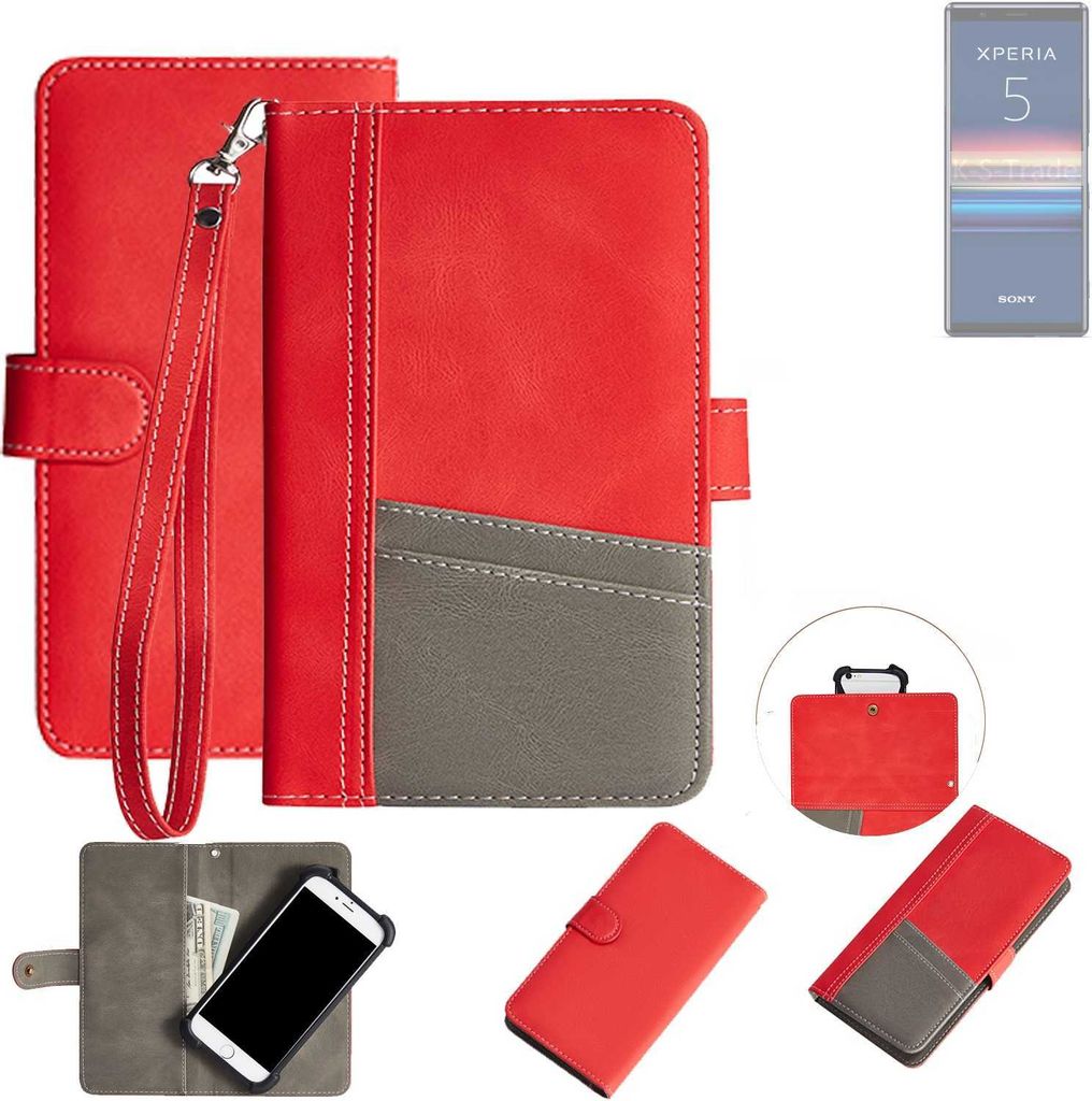 K-S-Trade Handy Schutzhülle für Sony Xperia 5 Hülle Portemonnee Brieftasche Klapphülle Kartenfächer Flip Wallet Case Etui