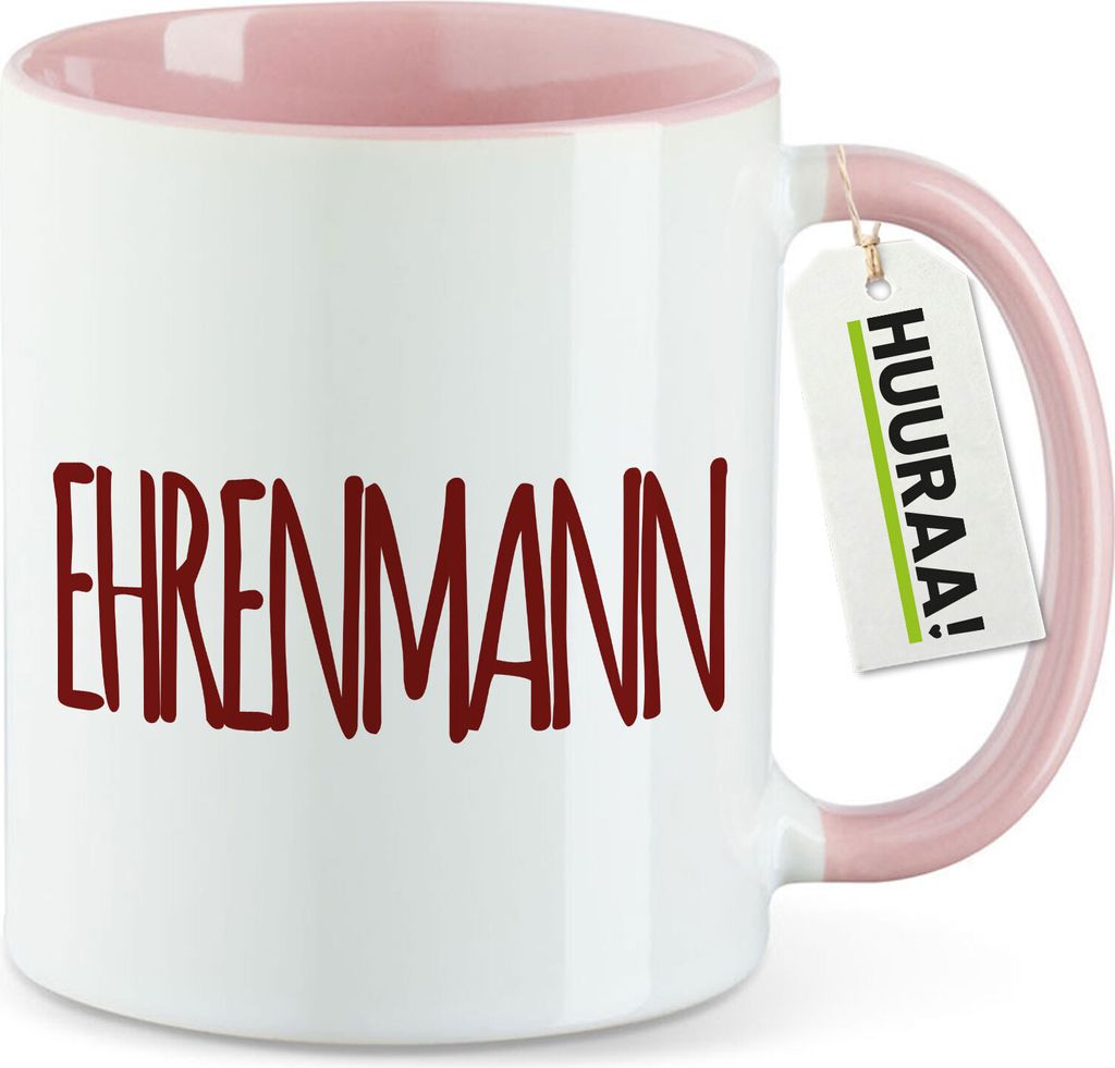 Huuraa Kaffeetasse Ehrenmann Jugendwort 330ml Rosa Keramik Kaffeebecher Geschenkidee