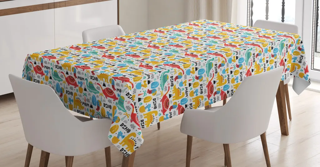 Tovaglia Dinosauri ABAKUHAUS 140x170 cm - Antimacchia Lavabile per Bambini