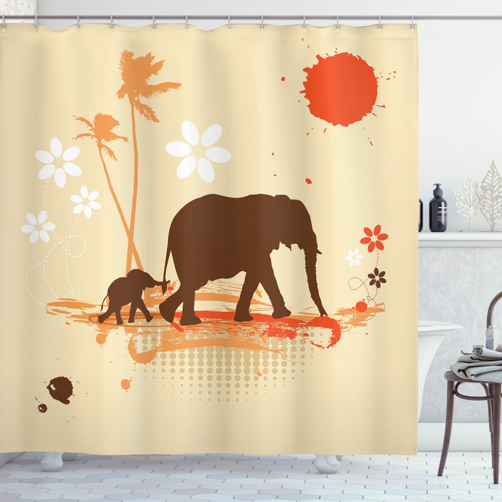 ABAKUHAUS Elefant Duschvorhang, Safari Tropische Länder, Bakterie Schimmel Resistent inkl. 12 Haken Waschbar Stielvoller Digitaldruck, 175 x 220 c...