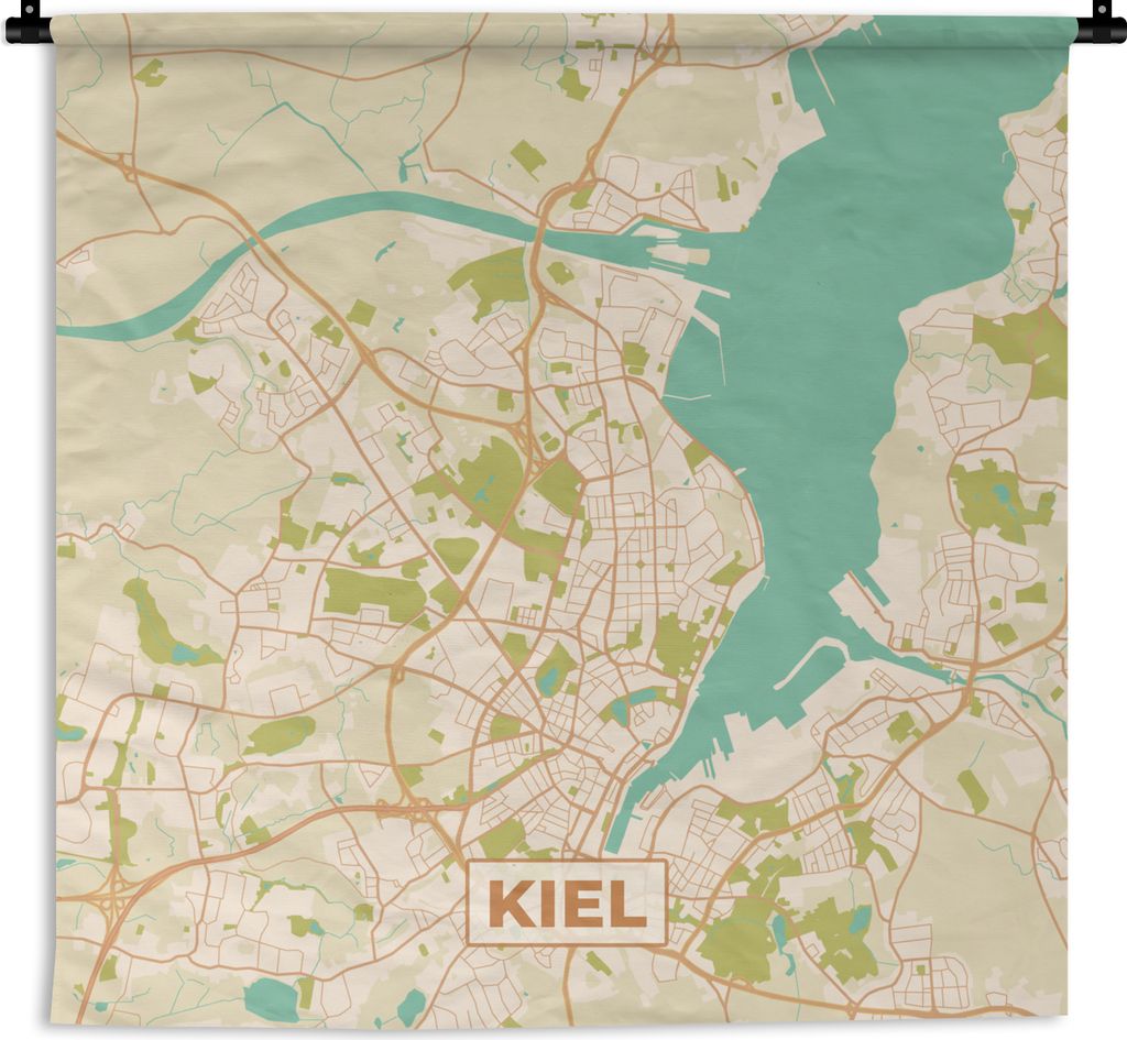MuchoWow Wandteppich Wandbehang Karte - Kiel - Vintage - Stadtplan 150x150 cm Tapisserie Dekoration Wandtuch - Wohnaccessoires - Modernes
