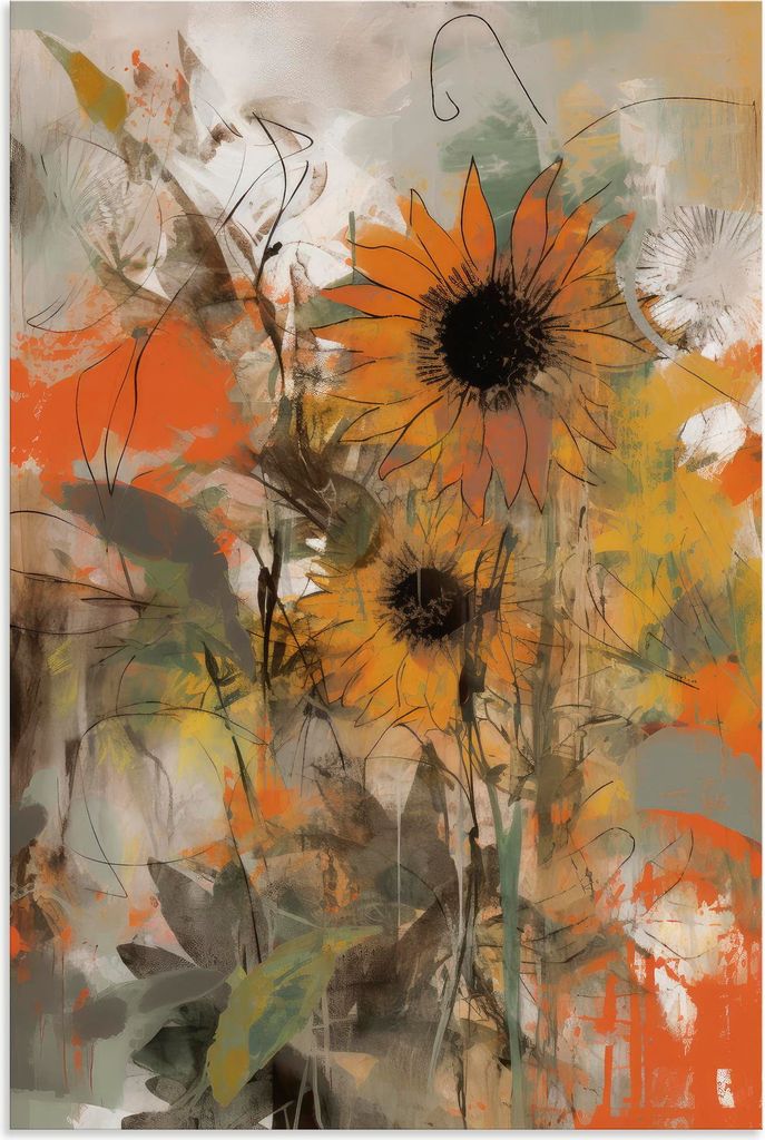 ARTland Wandbild Alu für Innen & Outdoor Sonnenblumen Abstract Größe: 20x30 cm