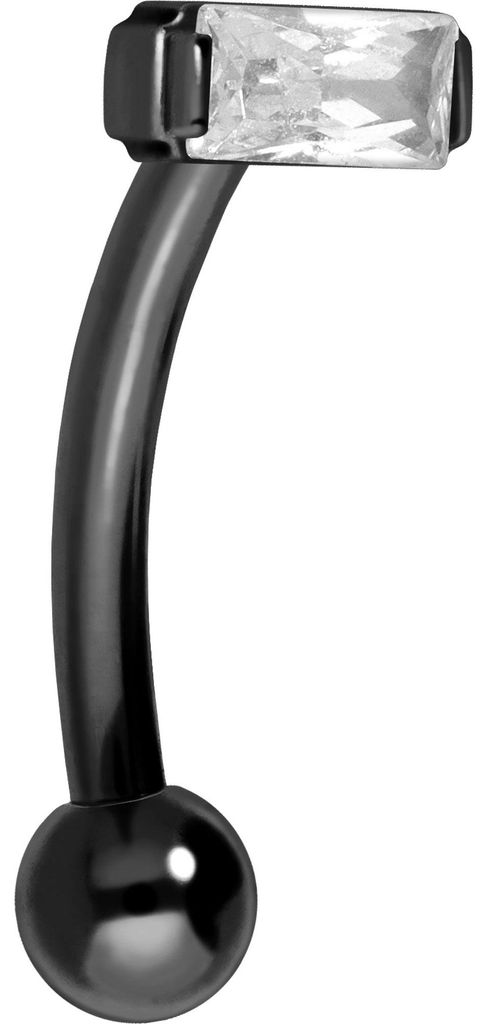 Bauchnabel-Piercing, Rook Piercing Titan Banane mit Push Fit EINGEFASSTES KRISTALLRECHTECK Schwarz Stablänge: 8mm