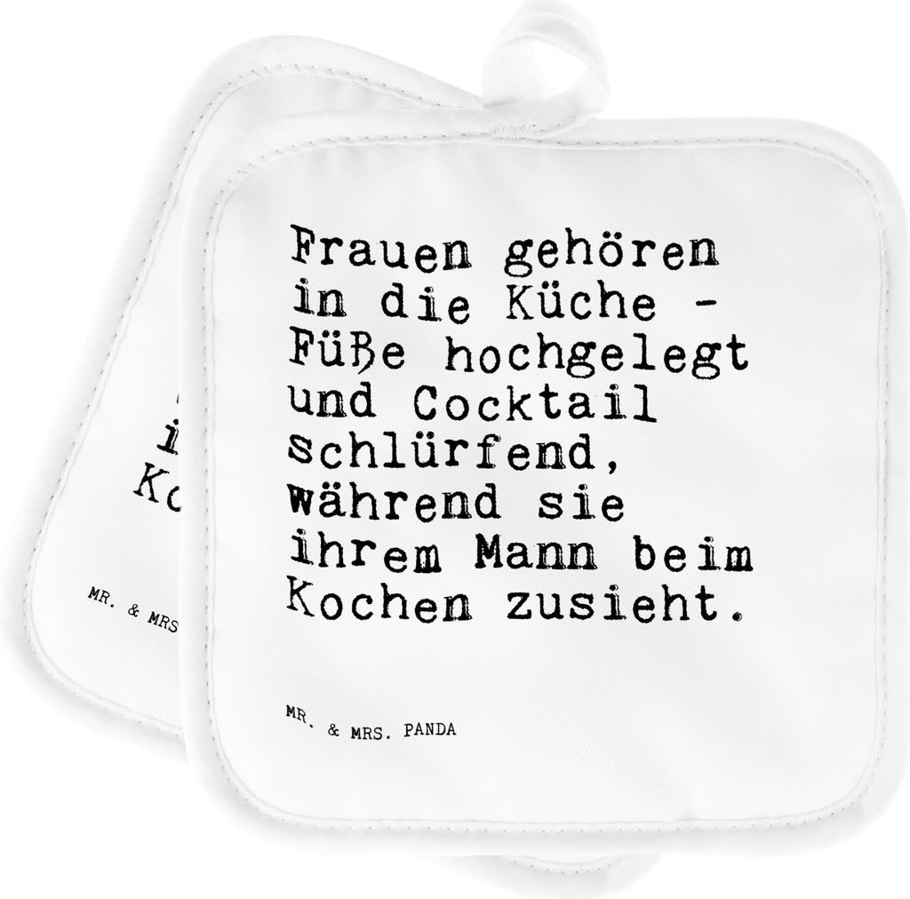 Mr. & Mrs. Panda Topflappen Frauen gehören in die... - Weiß - Geschenk, Set, Topflappenset, Hochzeit, Topfuntersetzer, Verlobung, Sprüche, Jungg...