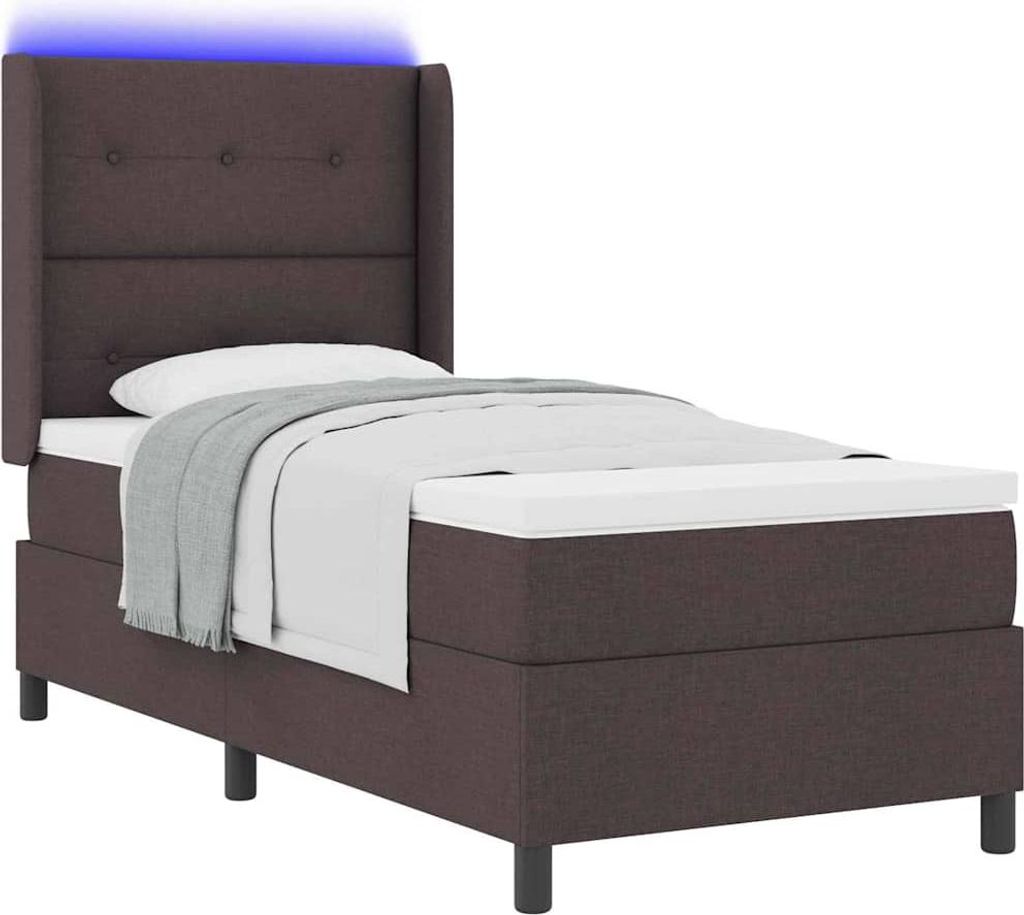 LED Boxspringbett mit Matratze Dunkelbraun 80 x 200 cm Stoff