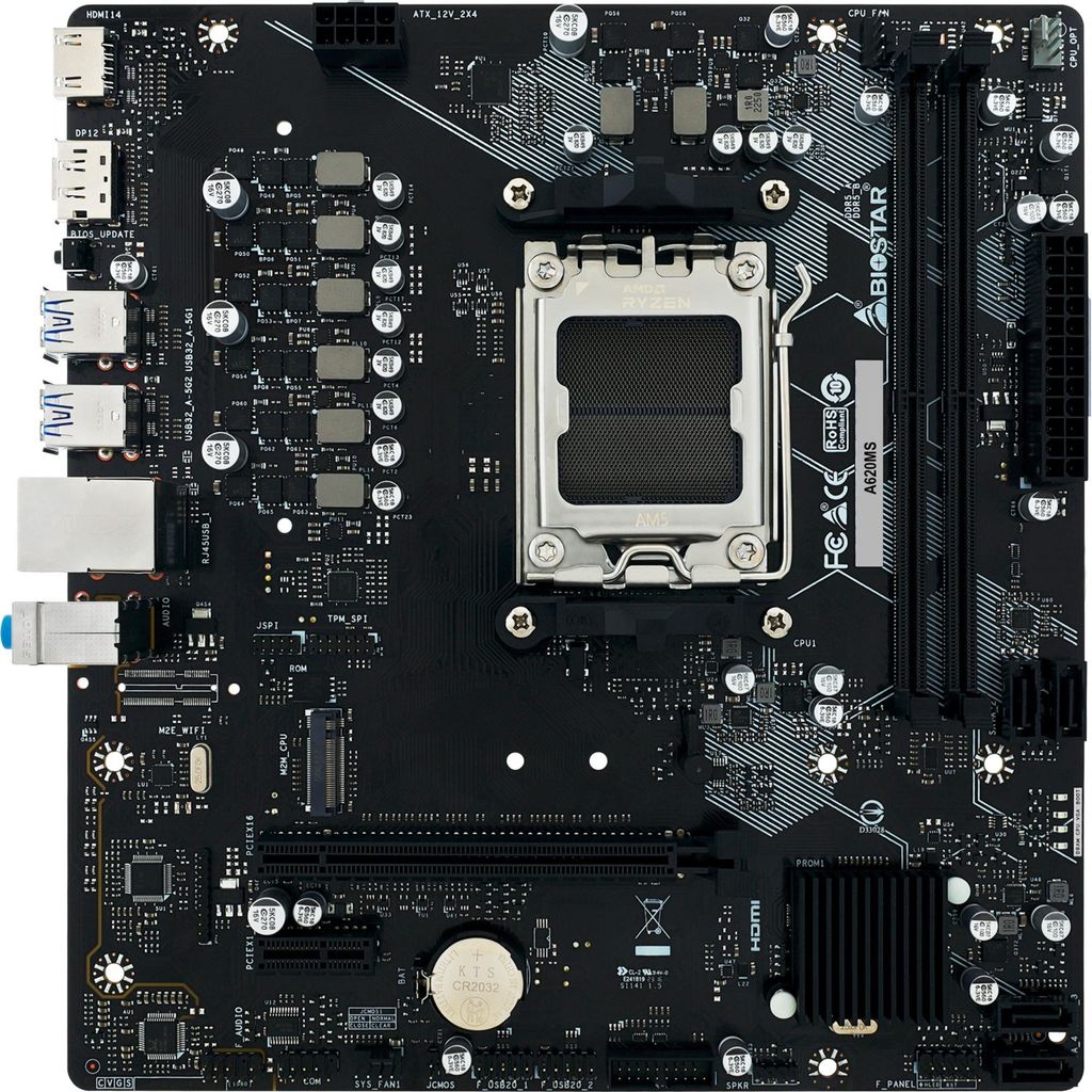 Biostar A620MS - Motherboard - micro ATX - Socket AM5 - AMD A620 Chipsatz - USB 3.2 Gen 1 - Gigabit LAN - Onboard-Grafik (CPU erforderlich)