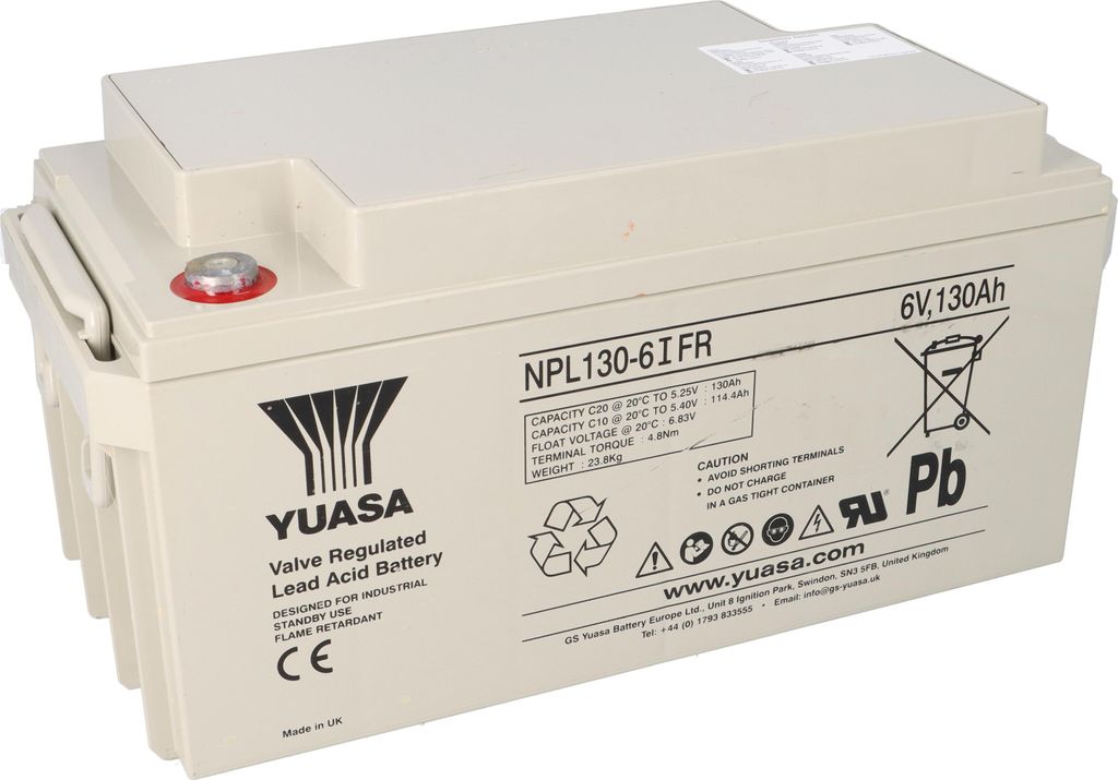 Yuasa Blei-Akku NPL130-6IFR Pb 6V / 130Ah 10-12 Jahresbatterie, M6 Innen