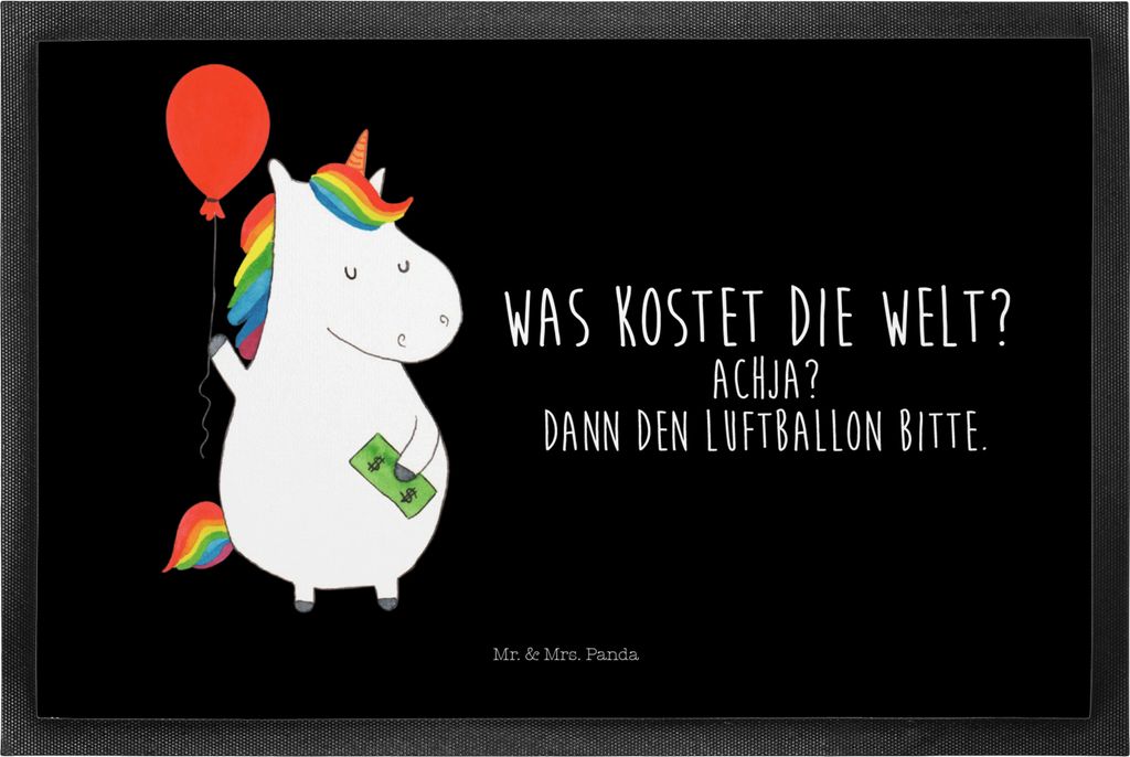 Mr. & Mrs. Panda Schmutzfangmatte Einhorn Luftballon 50 x 75 cm - Schwarz - Geschenk, Gummimatte, flurmatte, Freundin, Geld, Sauberlaufmatte, Fussm...