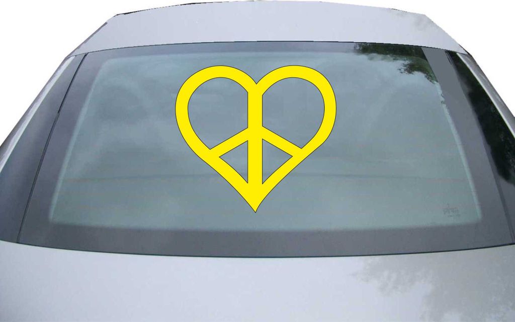 Indigos UG - Aufkleber Heckscheibe & Motorklappe DE2503 - gelb - 600x549 mm - Peace - Herz - Auto Scheiben Fenster Heckklappe Tuning Racing JDM - D...