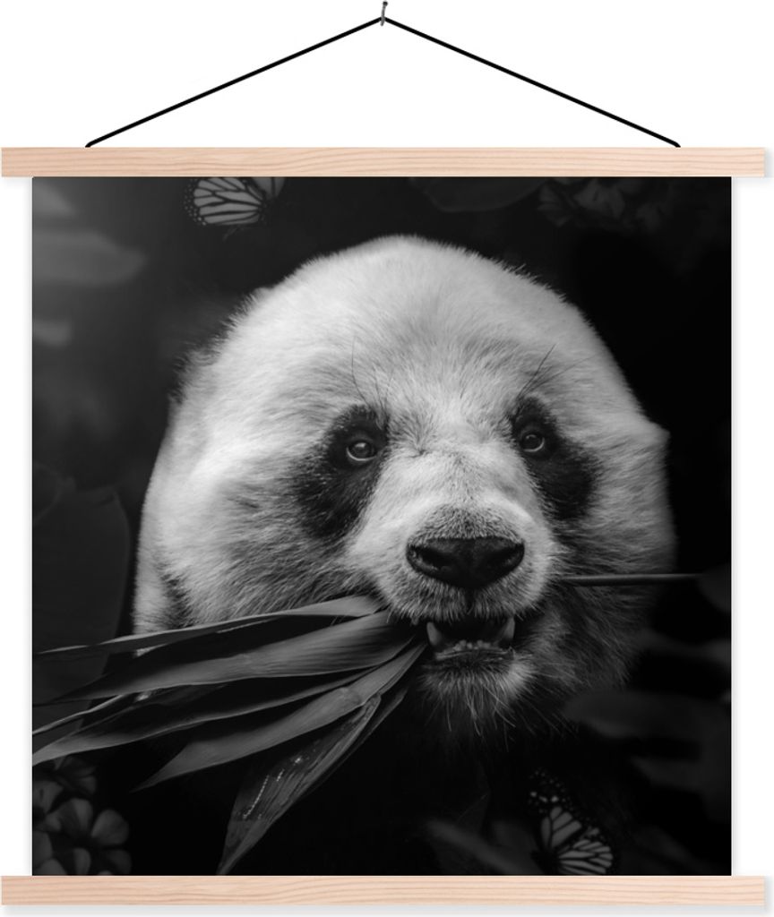 MuchoWow Textilposter Tiere - Panda - Dschungel - Schwarz - Weiß 60x60 cm mit holzfarbenen Rahmen - Wanddekoration