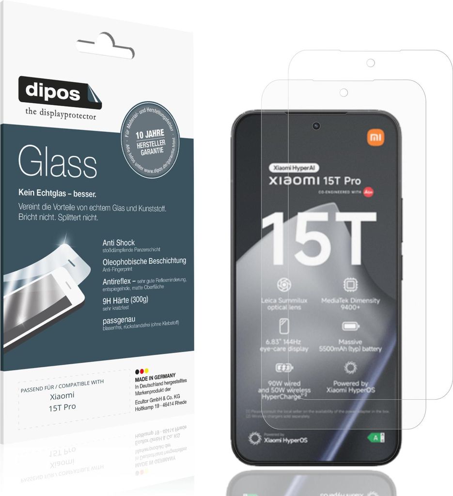 2x Schutzfolie für Xiaomi 15T Pro matt - Anti-Shock 9H Folie dipos Glass Kunststoffglas