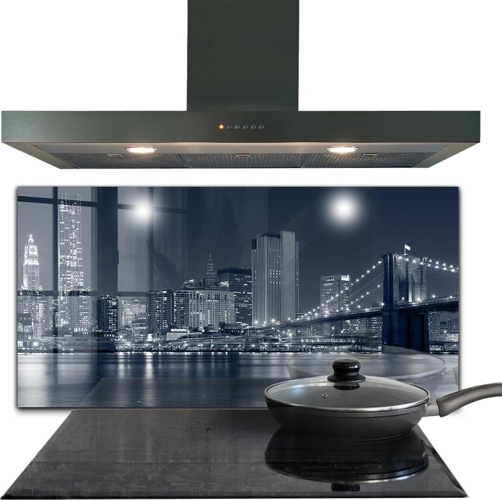 Spritzschutz aus Glas Küchenrückwand - Wandschutz für Herd und Spüle - 120x60 cm - Brooklyn Bridge Manhattan