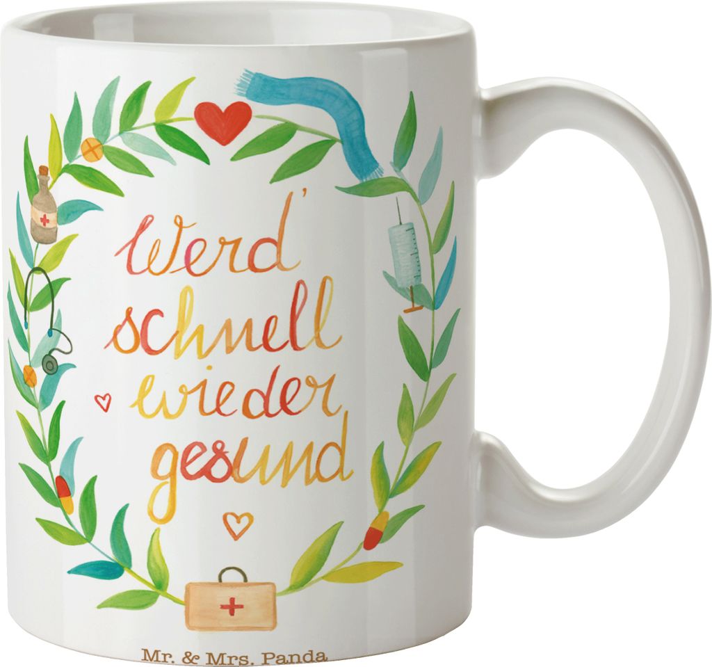 Mr. & Mrs. Panda Tasse Werde gesund - Geschenk, Krankenhaus, haferl, Dekoration, Gesundheit, Genesung Spruch, Teetasse, Kaffeetasse, Kaffeebecher, ...