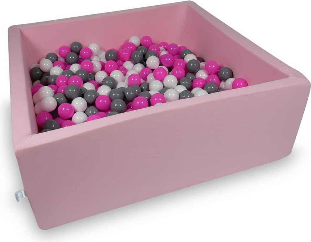 Bällebad 110x110x40cm rosa – Mit 600 Bällen / weiß, grau, rosa
