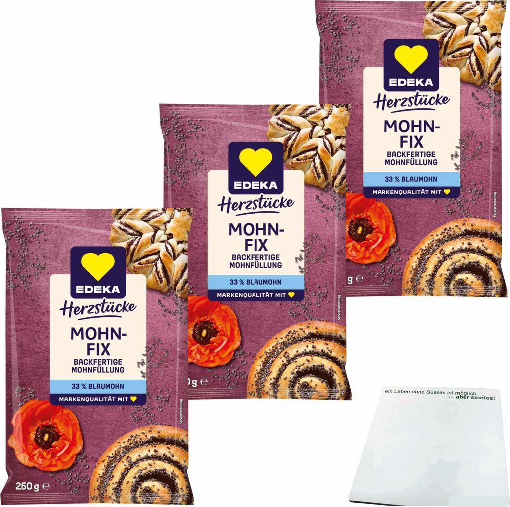 Edeka Mohnfix 3er Pack (3x250g Beutel) + usy Block